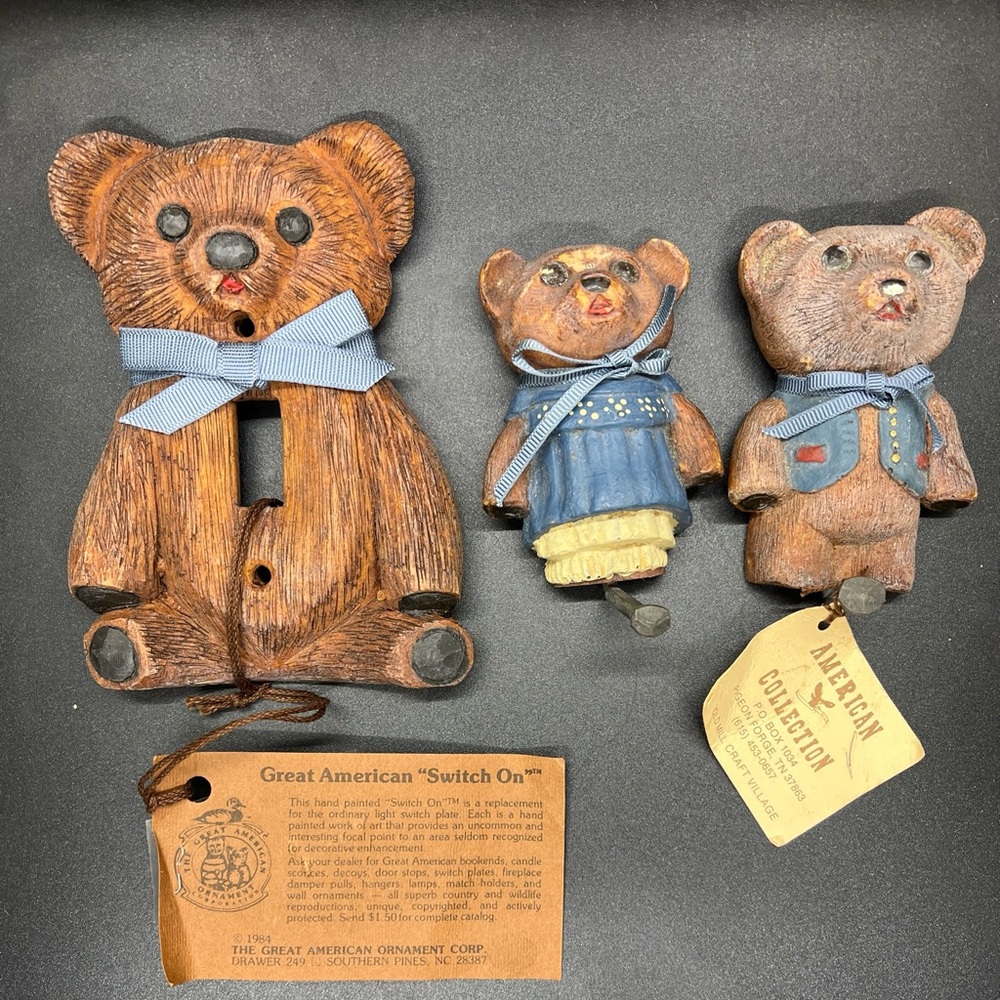 Vintage 1984 American Collection Teddy Bear Light Switch Plate And Bear Hooks